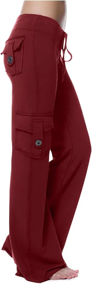 Cargo Yoga Pants for Women Plus Size High Waist Wide Leg Lounge Trousers Bootcut Flare Yoga Pant with Multi Pockets