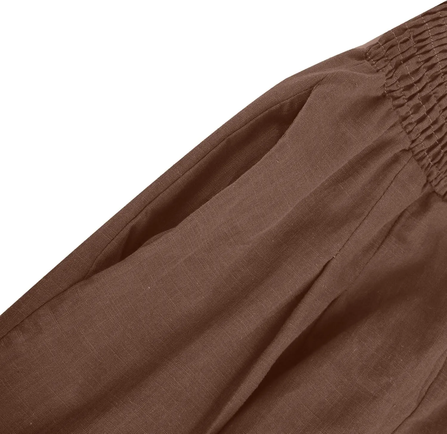 Casual Linen Wide Leg Pants for Women Smocked High Waisted Palazzo Pant Loose Baggy Elastic Waist Trousers