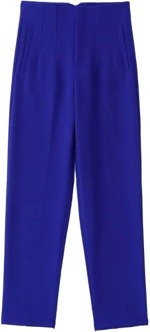 Casual Pants for Women Business Work Office Dress Trousers Solid Color High Waist Zip Straight Leg Pants with Pockets