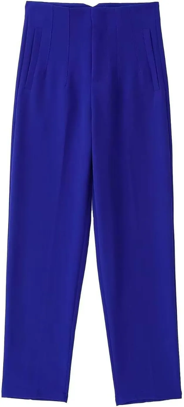 Casual Pants for Women Business Work Office Dress Trousers Solid Color High Waist Zip Straight Leg Pants with Pockets