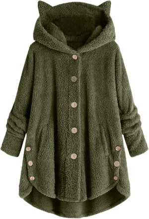 Cat Ear Hoodie Women's Plus Size Coats Hoodies for Women Hoodies for Teen Girls Cute Button Up Bear Hoodie with Ears