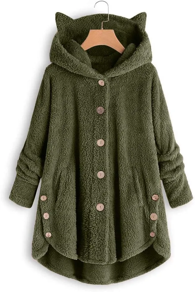 Cat Ear Hoodie Women's Plus Size Coats Hoodies for Women Hoodies for Teen Girls Cute Button Up Bear Hoodie with Ears