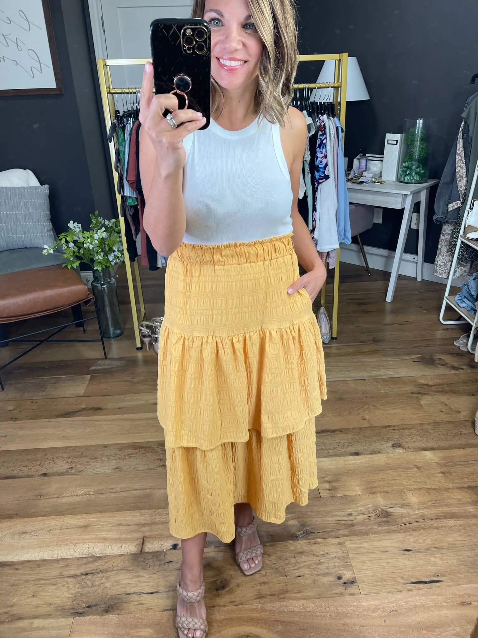 Catching The Sun Tiered Ruffle Skirt - Yellow