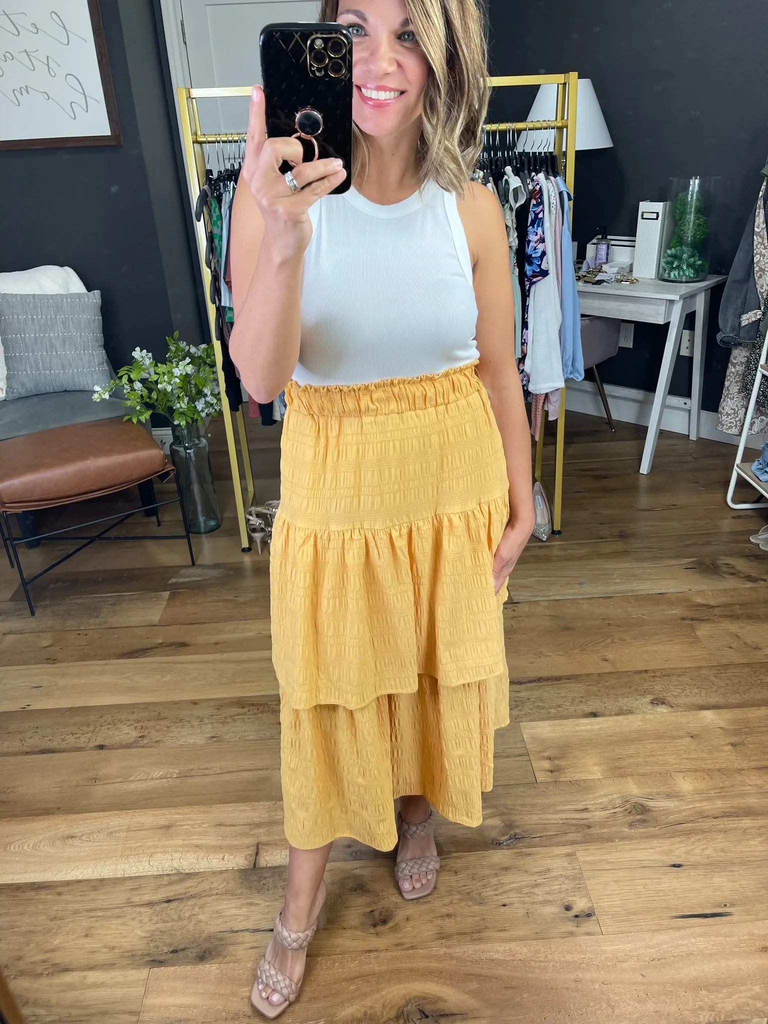 Catching The Sun Tiered Ruffle Skirt - Yellow