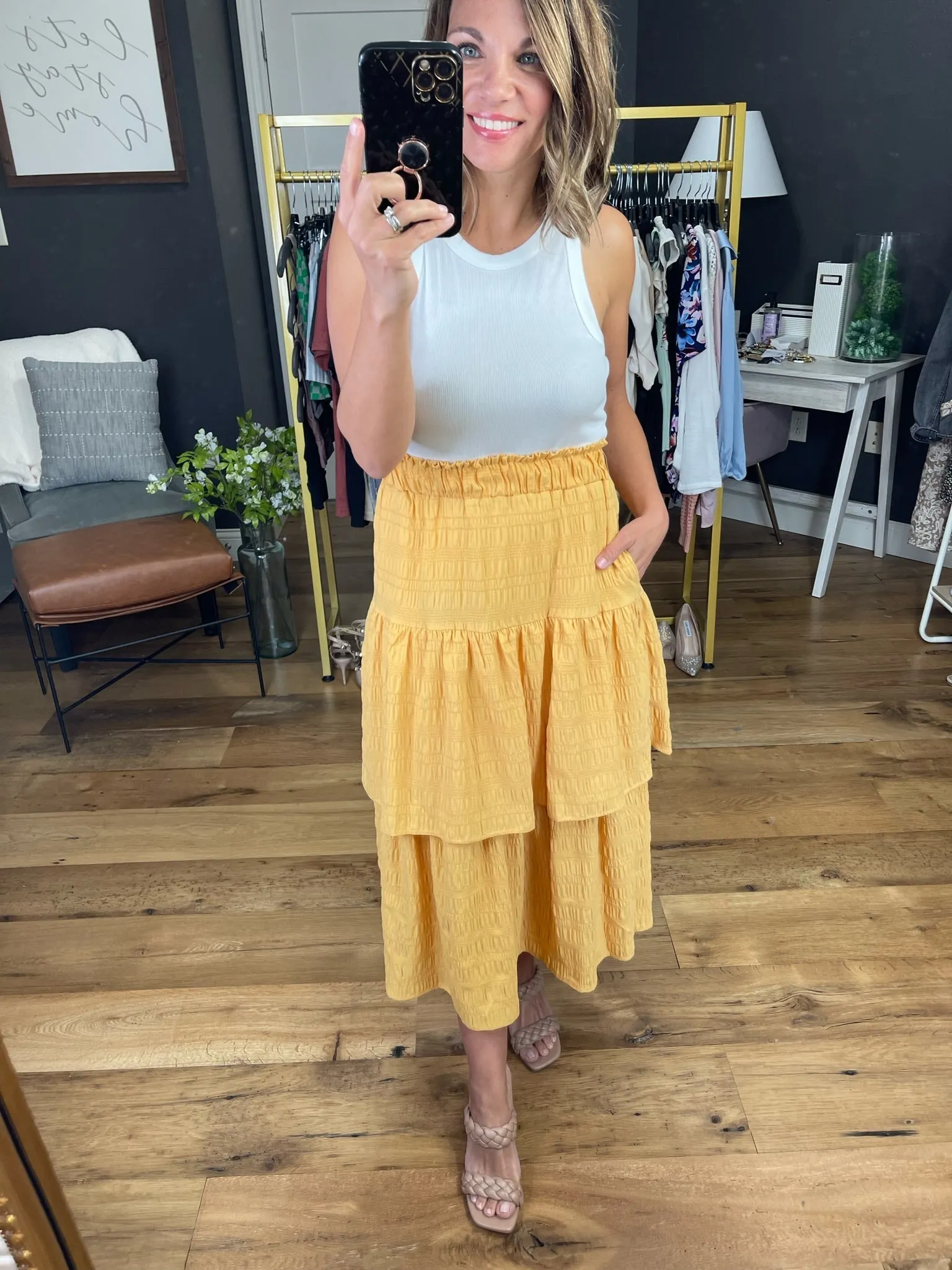 Catching The Sun Tiered Ruffle Skirt - Yellow