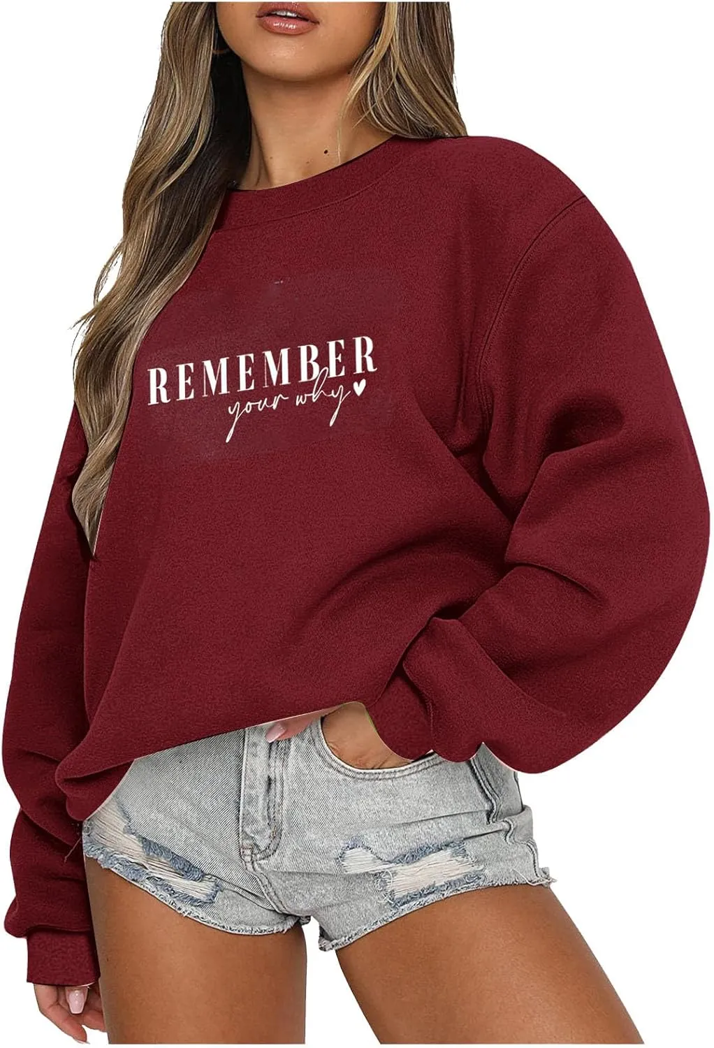 Ceboyel Remember Your Why Sweatshirt Oversized Pullover Sweater Letter Print Cute Hoodies Trendy Fall Winter Clothing 2023