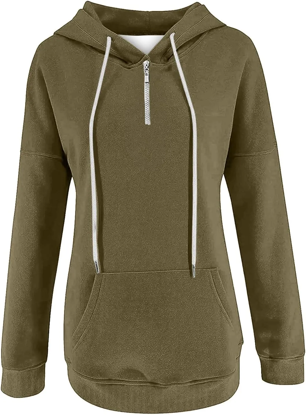 Ceboyel Women Quarter Zip Pullover Sweatshirt Solid Color Hoodies Drawstring Long Sleeve Pullover Tops Fall Clothing 2023