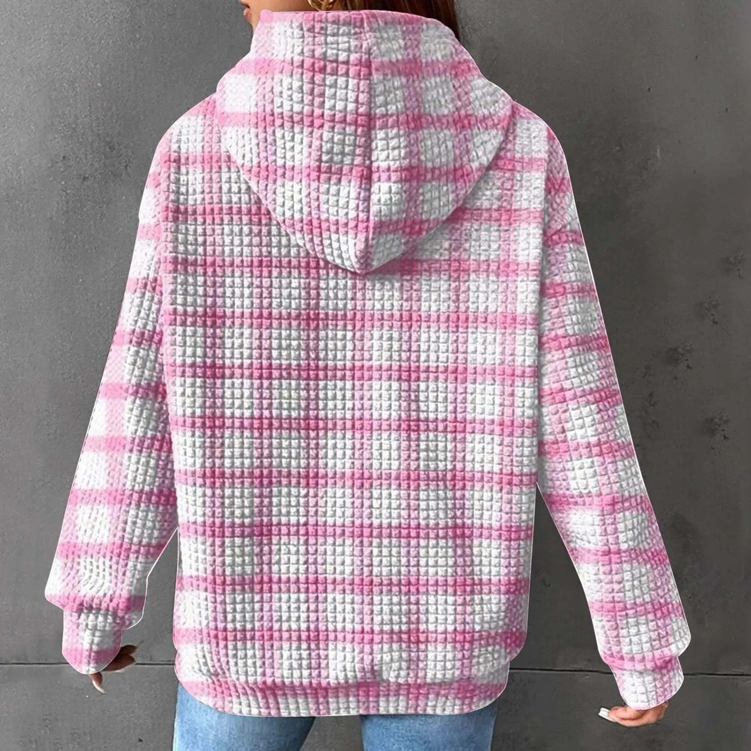 Ceboyel Women Waffle Knit Cute Hoodies Drawstring Pullover Sweatshirts Fashion Casual Sweaters Comfy Fall Clothes Outfits