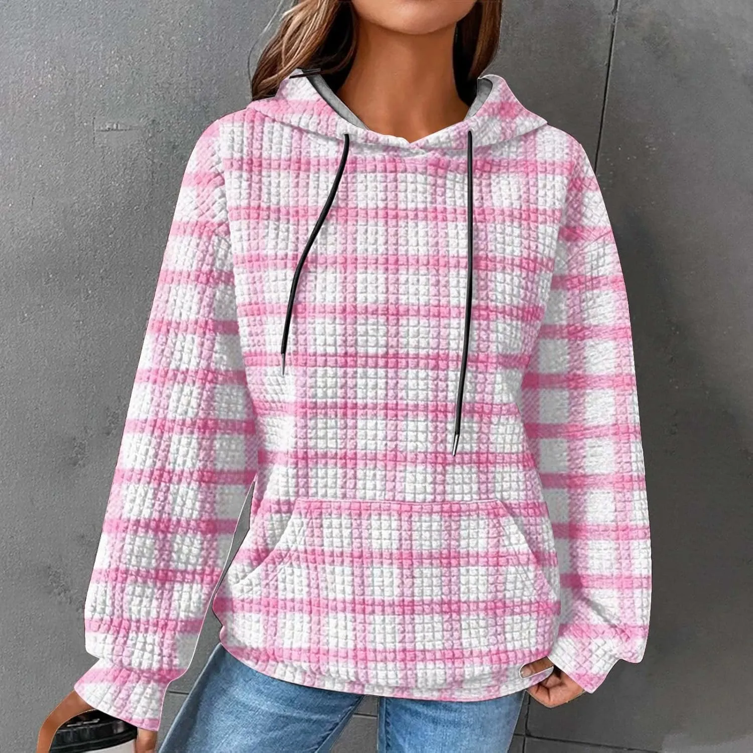 Ceboyel Women Waffle Knit Cute Hoodies Drawstring Pullover Sweatshirts Fashion Casual Sweaters Comfy Fall Clothes Outfits