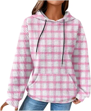 Ceboyel Women Waffle Knit Cute Hoodies Drawstring Pullover Sweatshirts Fashion Casual Sweaters Comfy Fall Clothes Outfits