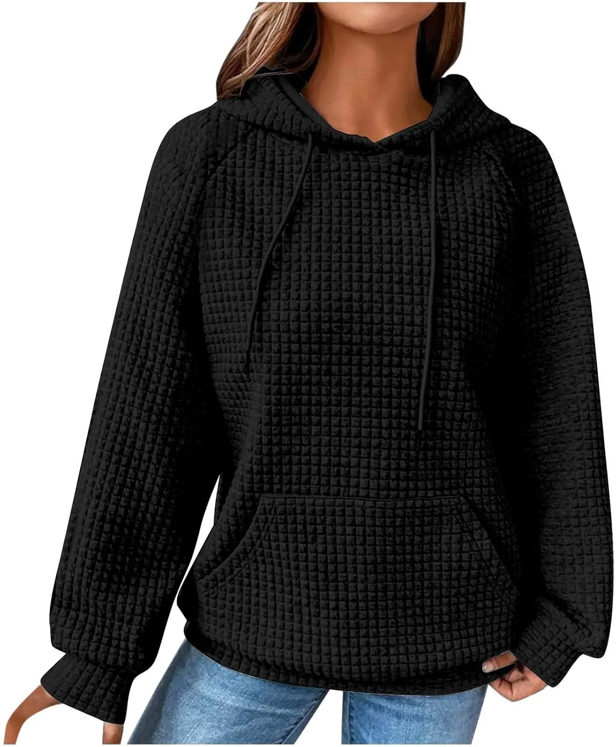Ceboyel Womens Lightweight Sweatshirts Hoodies Waffle Knit Tops Long Sleeve Pullover Sweater Cute Teen Girls Clothes 2023
