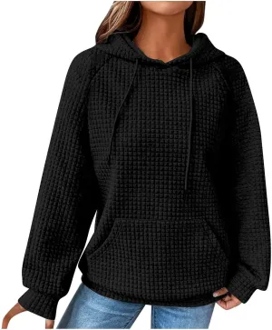 Ceboyel Womens Lightweight Sweatshirts Hoodies Waffle Knit Tops Long Sleeve Pullover Sweater Cute Teen Girls Clothes 2023
