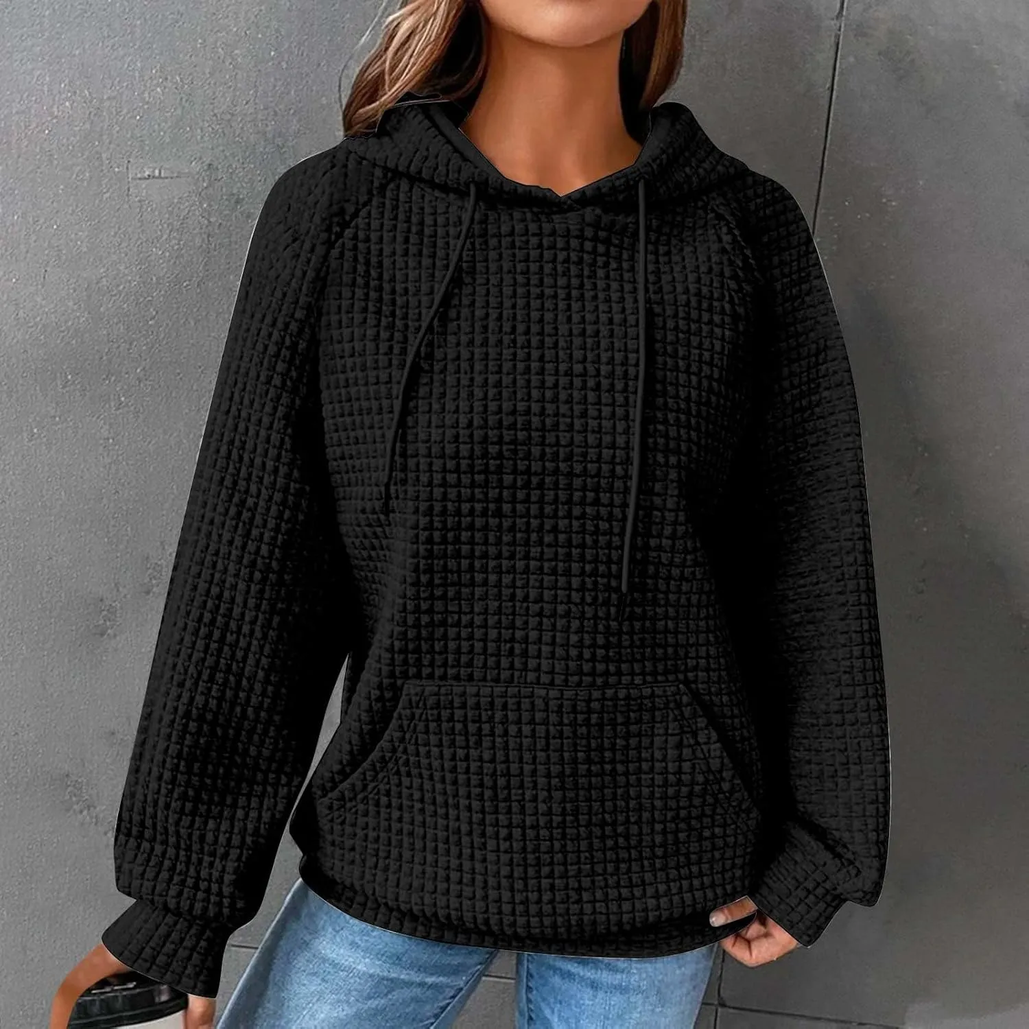 Ceboyel Womens Lightweight Sweatshirts Hoodies Waffle Knit Tops Long Sleeve Pullover Sweater Cute Teen Girls Clothes 2023