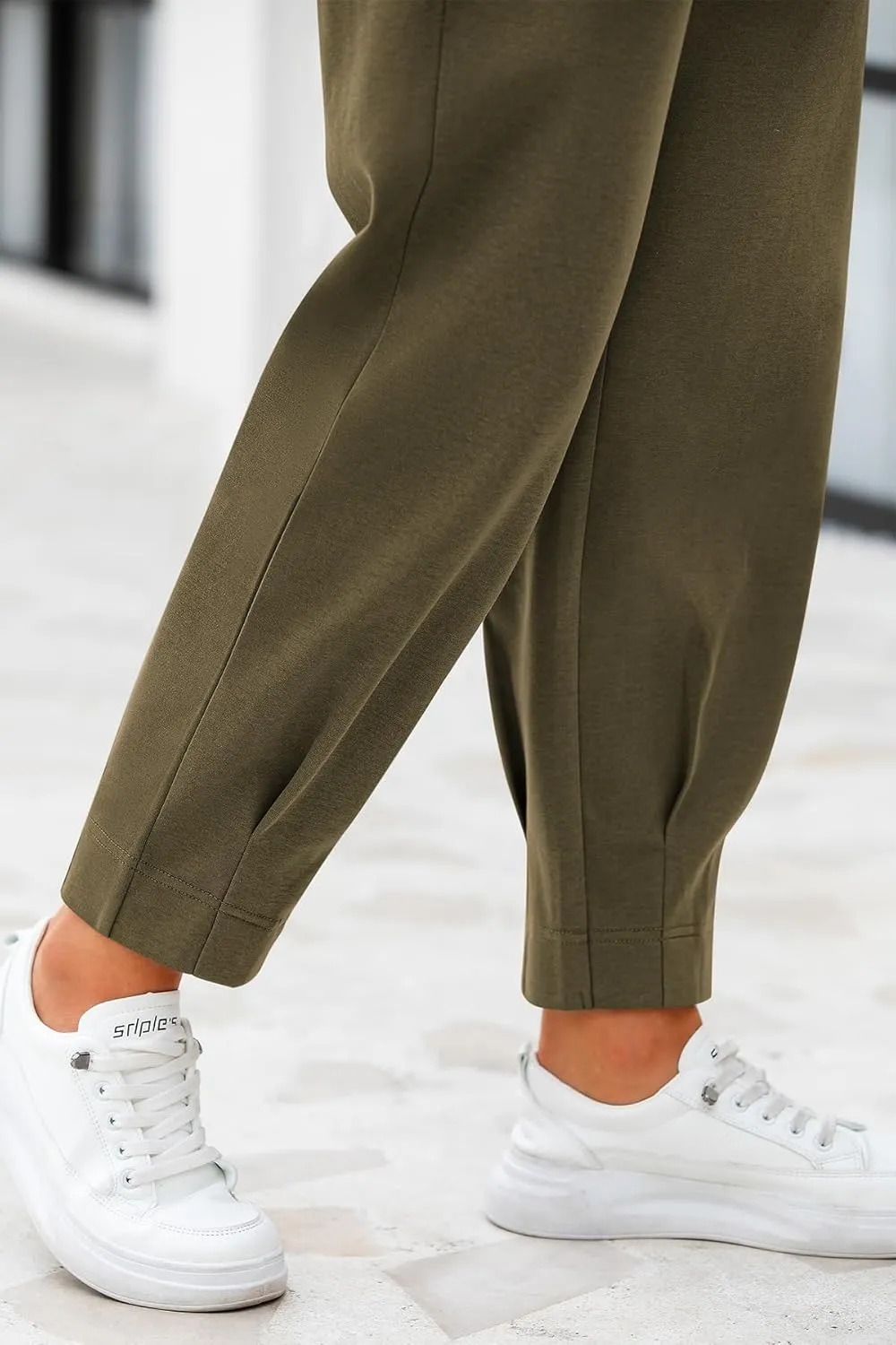 CFLONGE Women's Summer High Waisted Pants for Women 2025 Casual Ankle Length Pant for Work Office Trouser Slacks with Pockets
