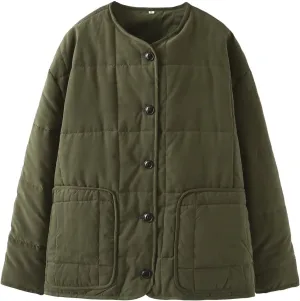 CHARTOU Women's Cotton Button Down Puffer Coat Winter Lightweight Quilted Jacket Casual loose Padded Coat Warm