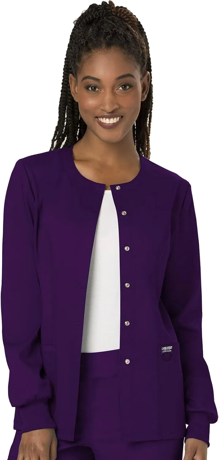 Cherokee Scrub Jackets For Woman, Snap Front with 3 Pockets & 2 way Stretch - WW310