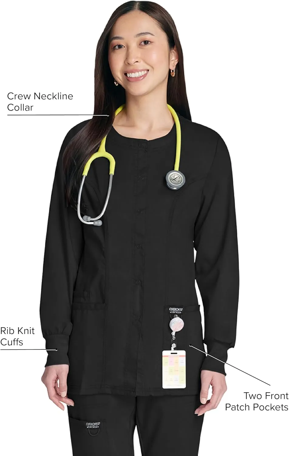 Cherokee Scrub Jackets For Woman, Snap Front with 3 Pockets & 2 way Stretch - WW310