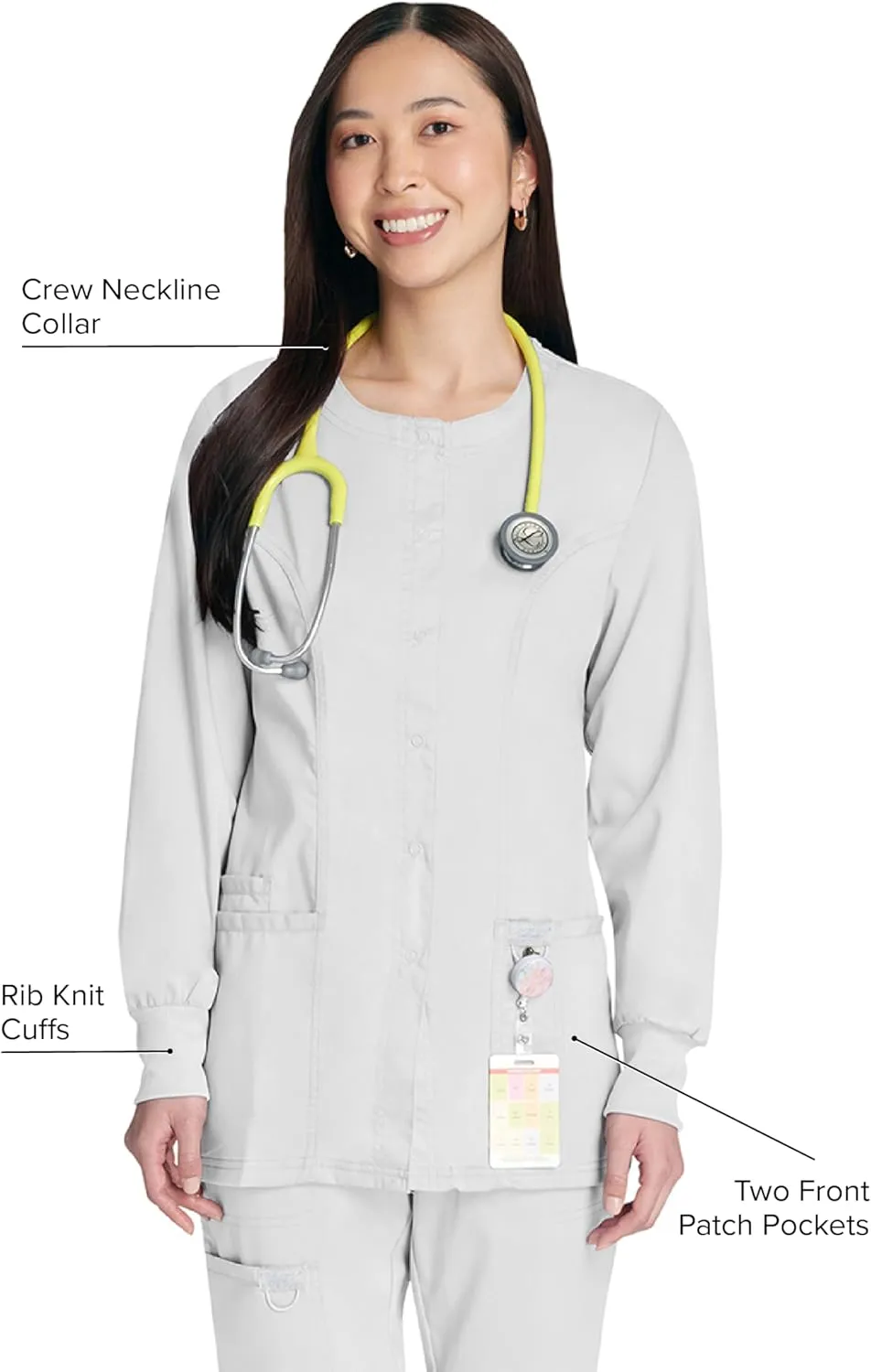 Cherokee Scrub Jackets For Woman, Snap Front with 3 Pockets & 2 way Stretch - WW310