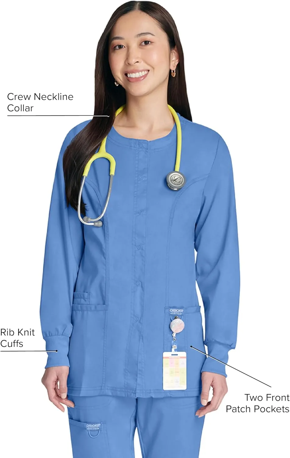 Cherokee Scrub Jackets For Woman, Snap Front with 3 Pockets & 2 way Stretch - WW310