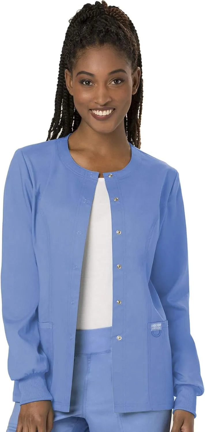 Cherokee Scrub Jackets For Woman, Snap Front with 3 Pockets & 2 way Stretch - WW310
