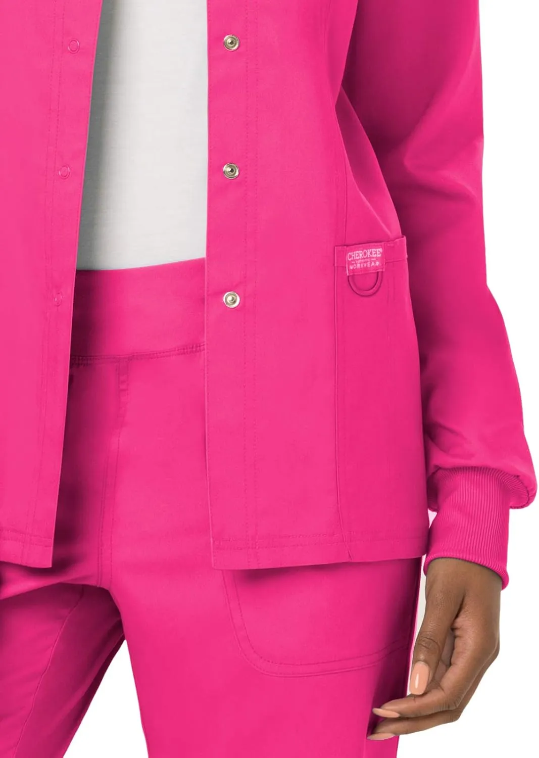 Cherokee Scrub Jackets For Woman, Snap Front with 3 Pockets & 2 way Stretch - WW310
