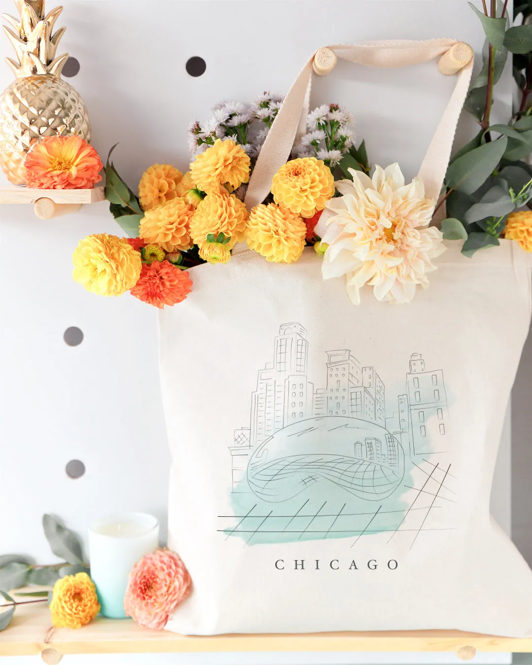 Chicago Cityscape Cotton Canvas Tote Bag