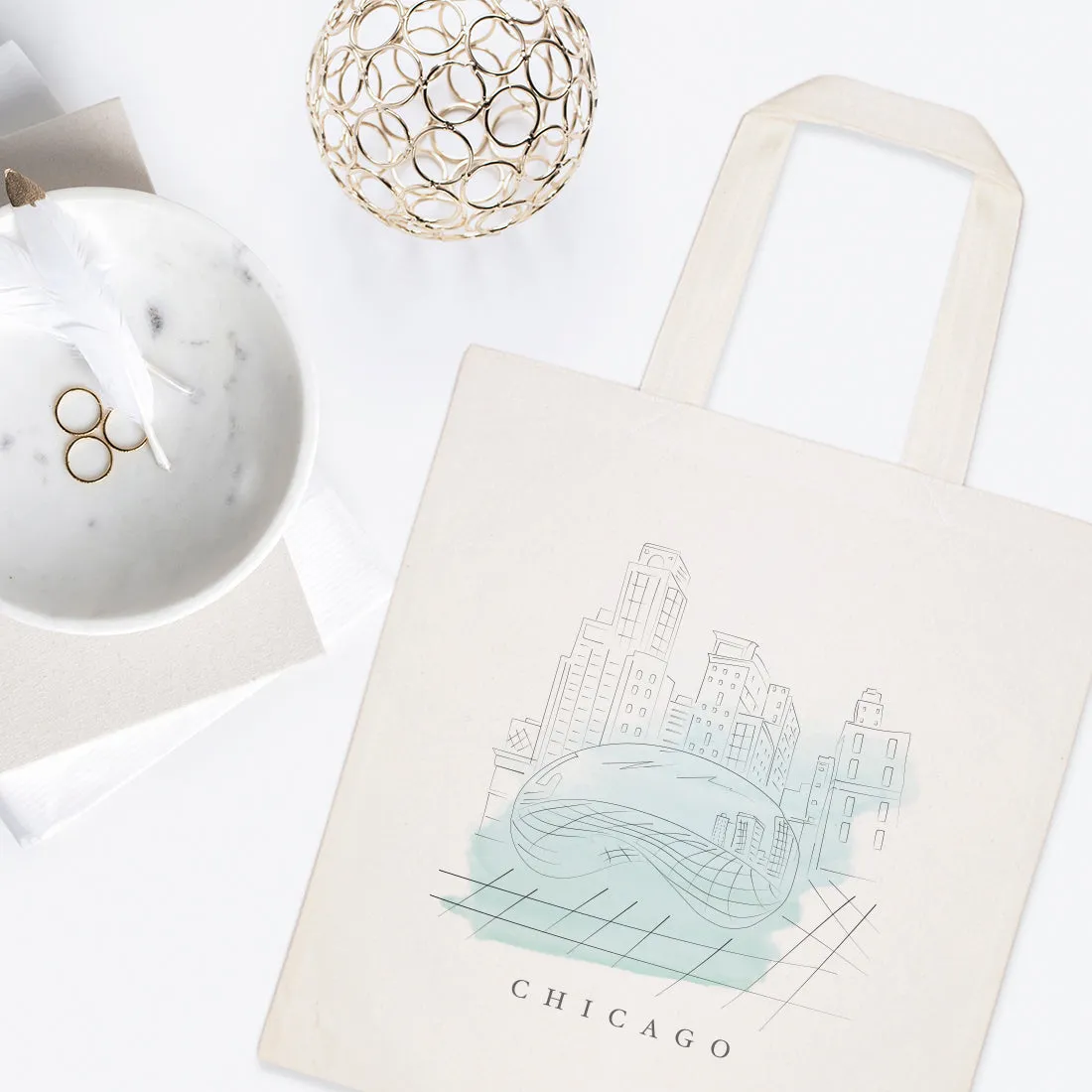 Chicago Cityscape Cotton Canvas Tote Bag