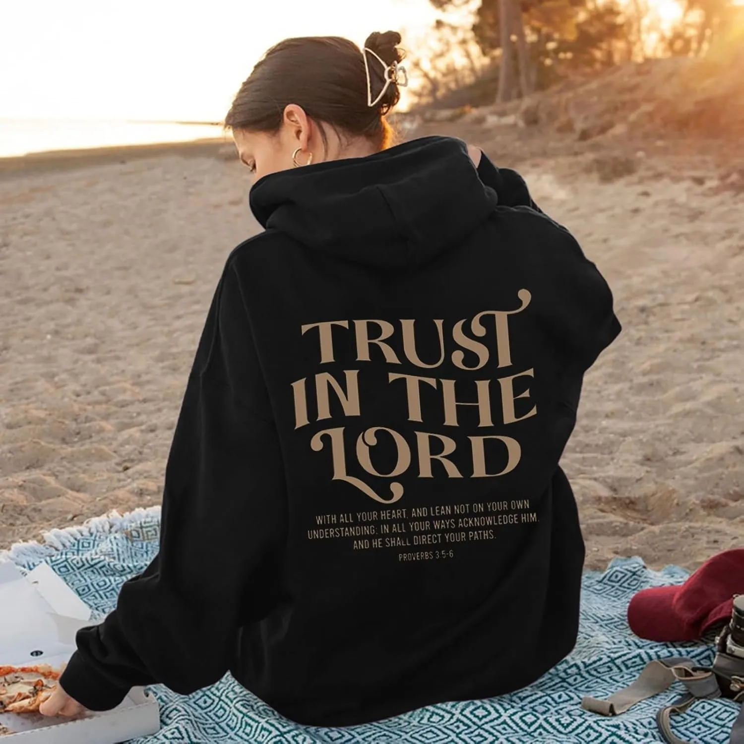 Christian Hoodies for Women Trust in The Lord Bible Verse Graphic Oversized Sweatshirts Casual Long Sleeve Hooded Pullover