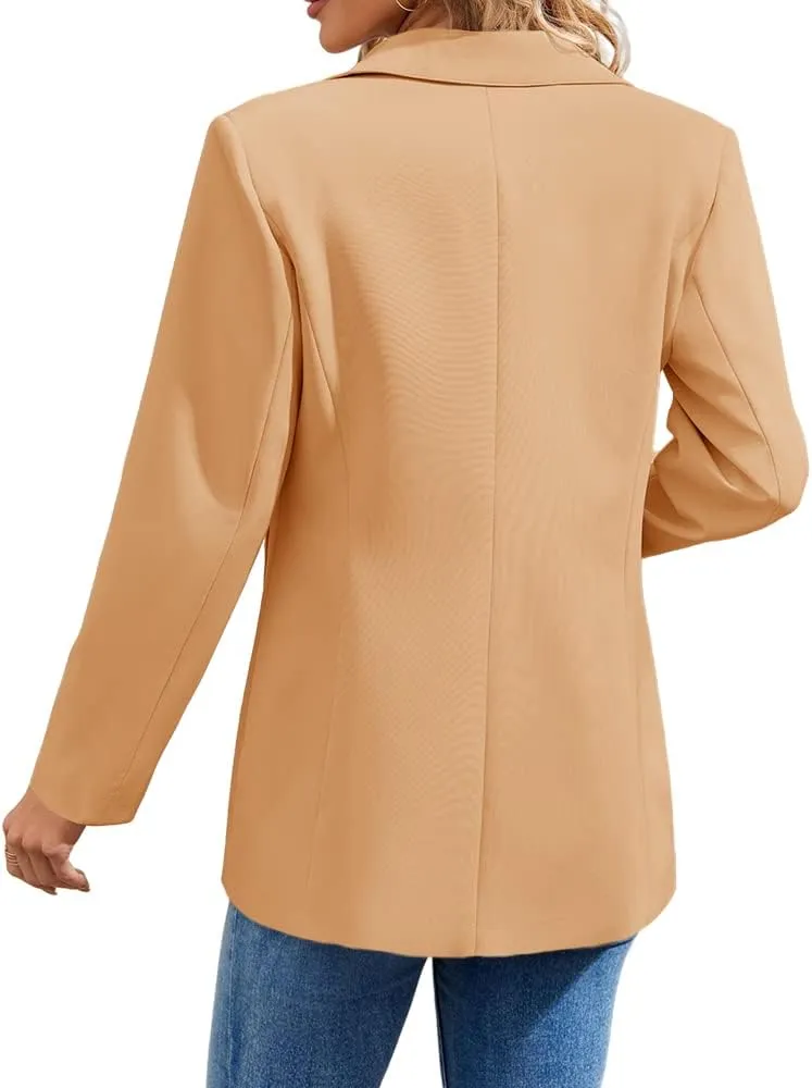 Cnkwei Womens Casual Blazers Open Front Long Sleeve Lapel Collar Work Office Jacket