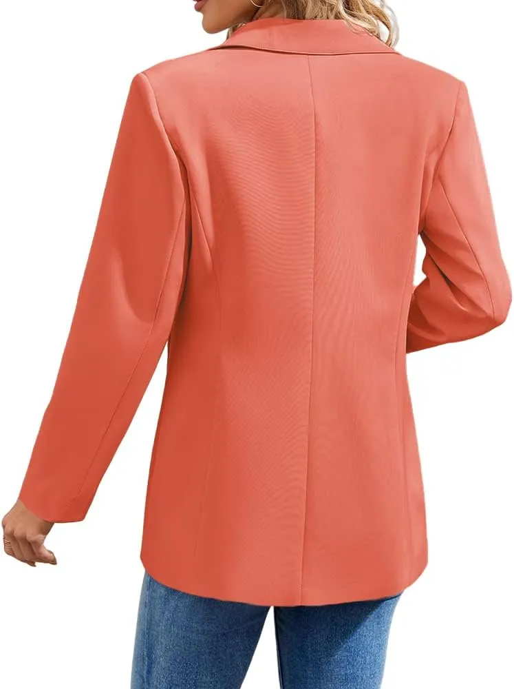 Cnkwei Womens Casual Blazers Open Front Long Sleeve Lapel Collar Work Office Jacket