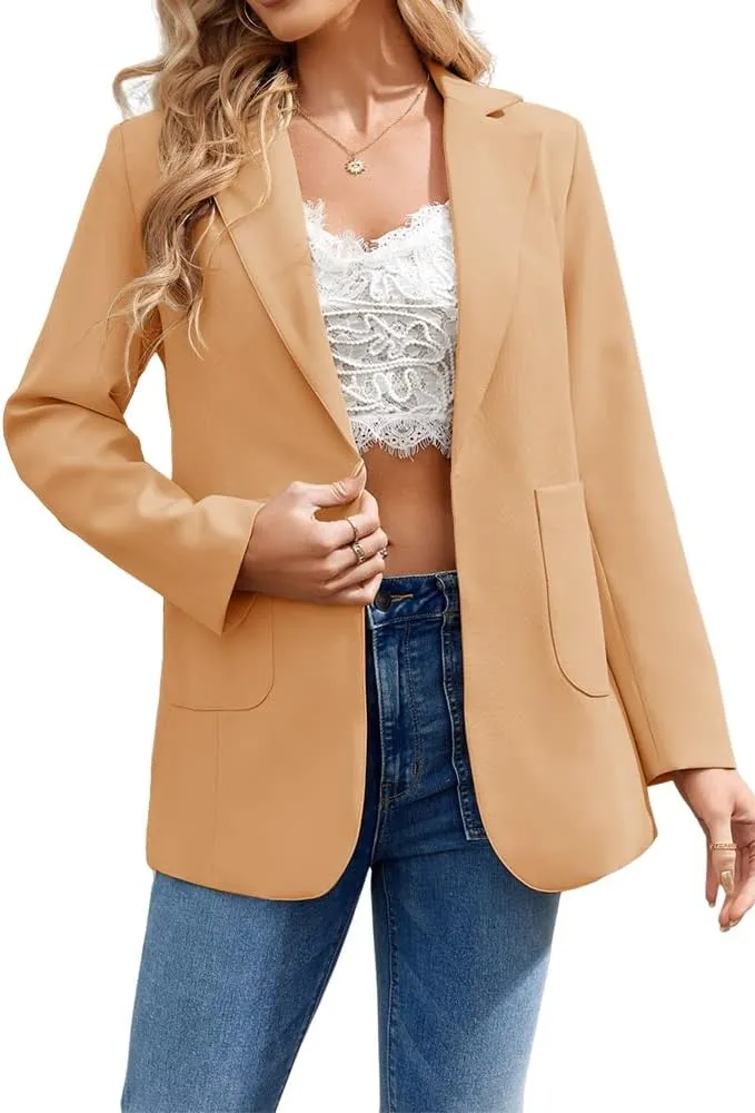 Cnkwei Womens Casual Blazers Open Front Long Sleeve Lapel Collar Work Office Jacket