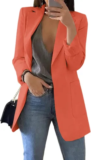 Cnkwei Womens Casual Blazers Open Front Long Sleeve Lapel Collar Work Office Jacket