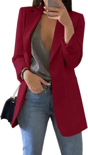 Cnkwei Womens Casual Blazers Open Front Long Sleeve Lapel Collar Work Office Jacket