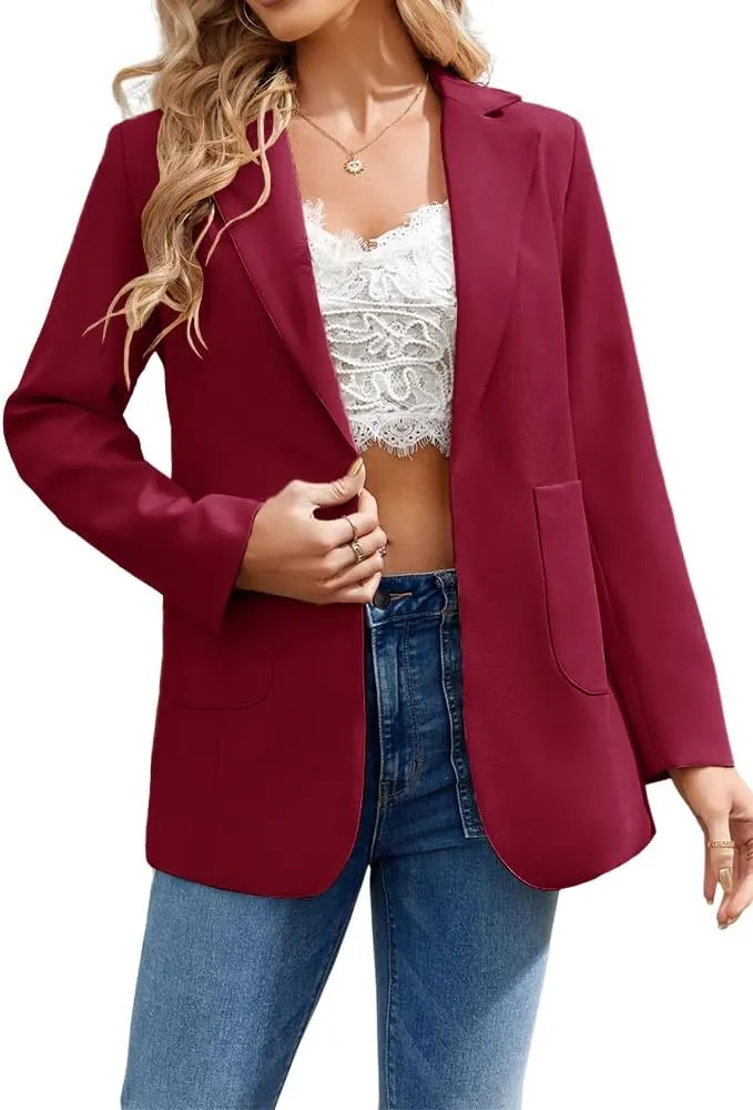 Cnkwei Womens Casual Blazers Open Front Long Sleeve Lapel Collar Work Office Jacket