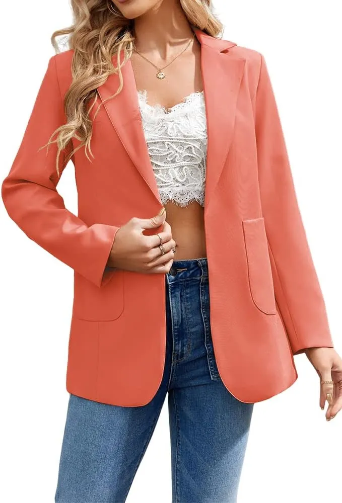 Cnkwei Womens Casual Blazers Open Front Long Sleeve Lapel Collar Work Office Jacket