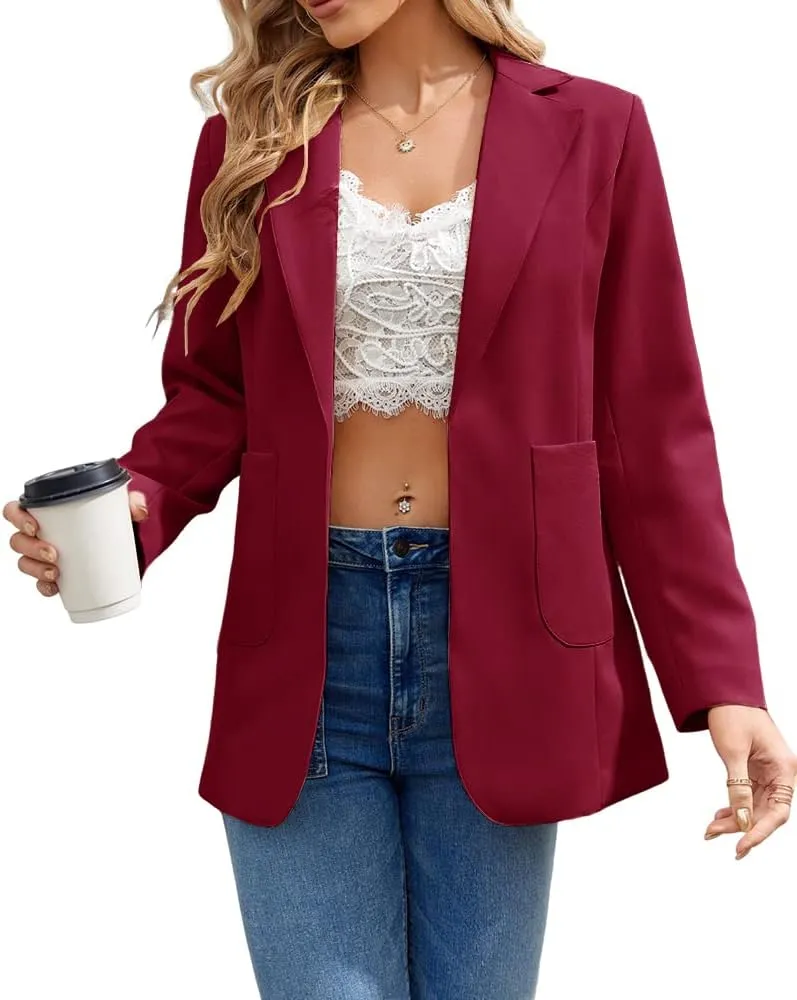 Cnkwei Womens Casual Blazers Open Front Long Sleeve Lapel Collar Work Office Jacket