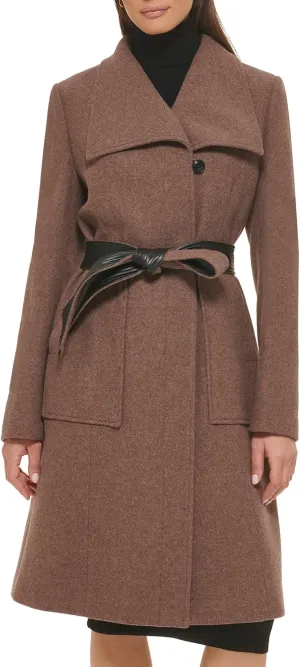 Cole Haan Women's Belted Coat Wool with Cuff Details