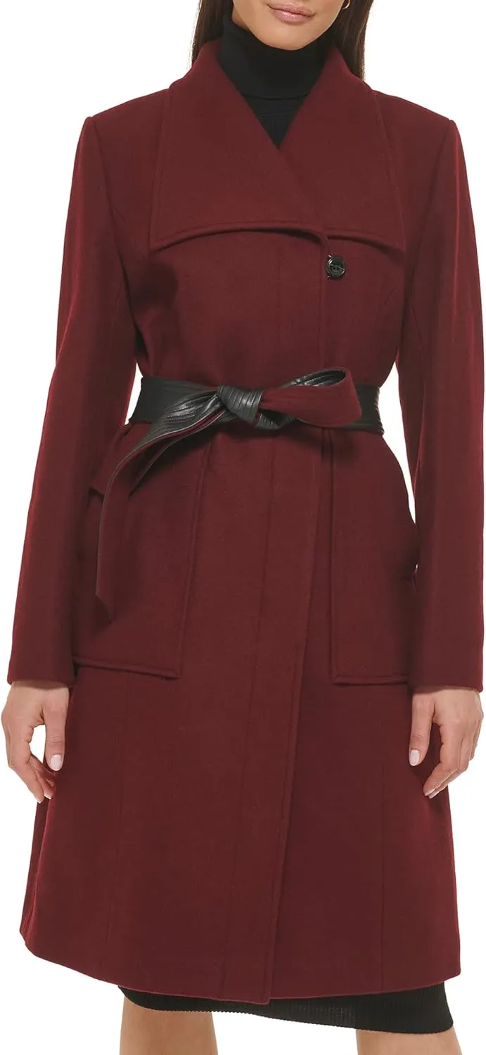Cole Haan Women's Belted Coat Wool with Cuff Details