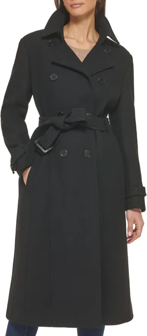 Cole Haan Women's Flared Trench Slick Wool Coat