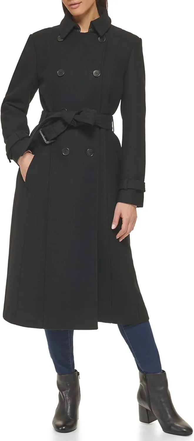 Cole Haan Women's Flared Trench Slick Wool Coat