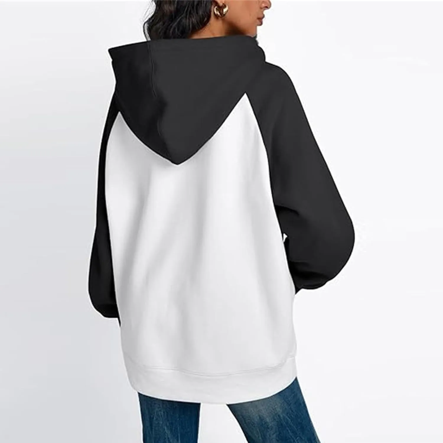 Color Block Hoodies for Women Trendy Oversized Raglan Sweatshirts Lightweight Fleece Cute Hoodies with Pockets