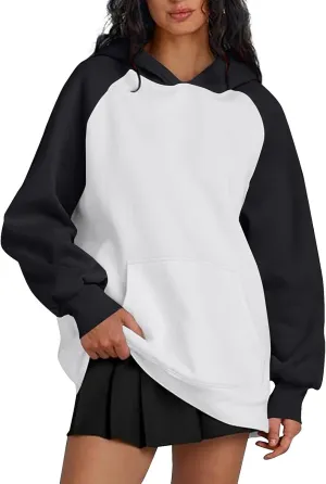 Color Block Hoodies for Women Trendy Oversized Raglan Sweatshirts Lightweight Fleece Cute Hoodies with Pockets
