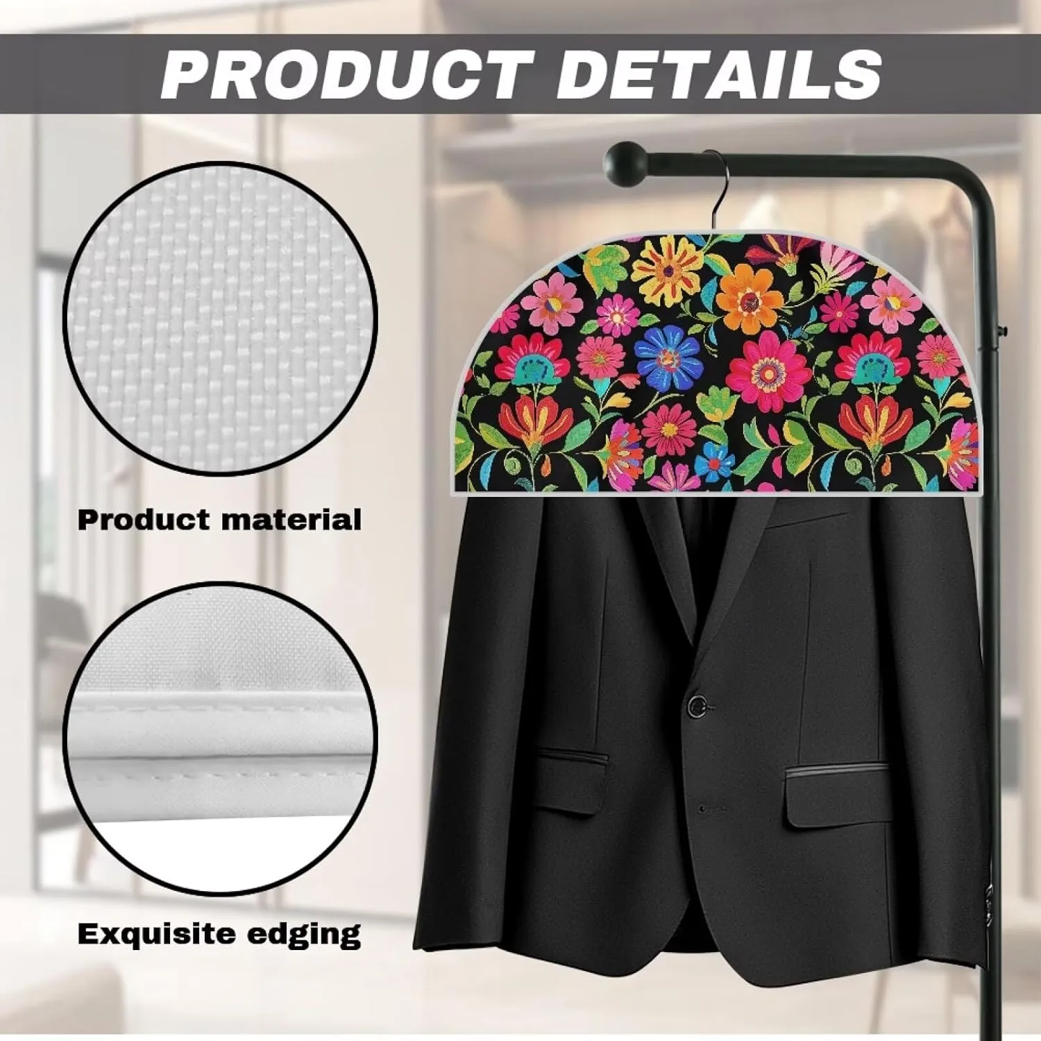 Colourful Flowers Garment Bags for Travel Bag Hanger for Closet Washable Portable for Travel Hotel