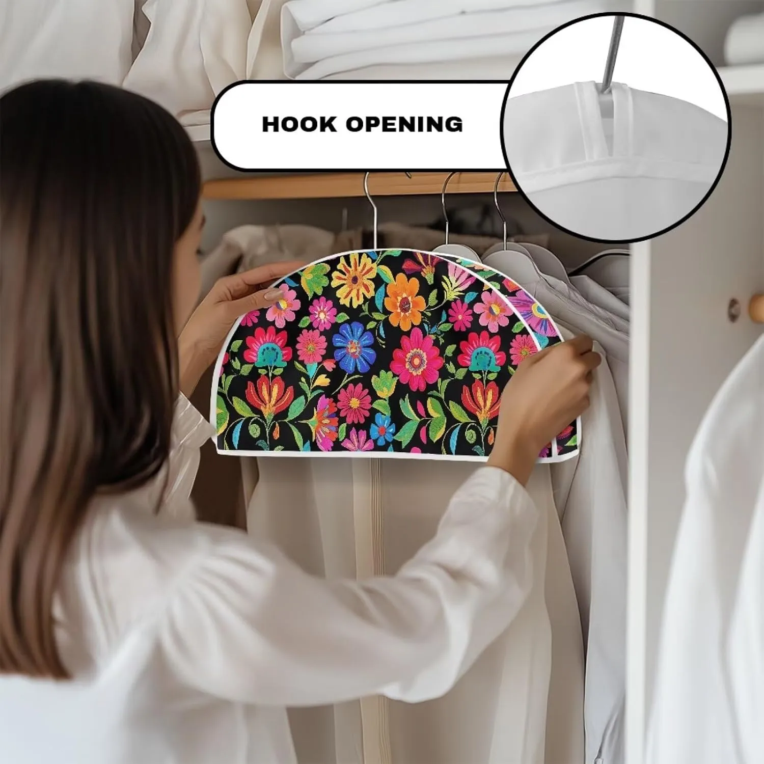 Colourful Flowers Garment Bags for Travel Bag Hanger for Closet Washable Portable for Travel Hotel