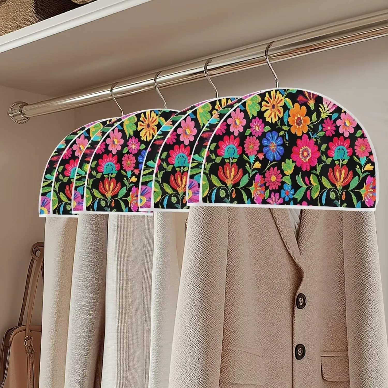 Colourful Flowers Garment Bags for Travel Bag Hanger for Closet Washable Portable for Travel Hotel