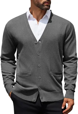 COOFANDY Mens Cardigan Sweaters Long Sleeve V Neck Cardigans Lightweight Knitted Button Down Sweaters with Pockets
