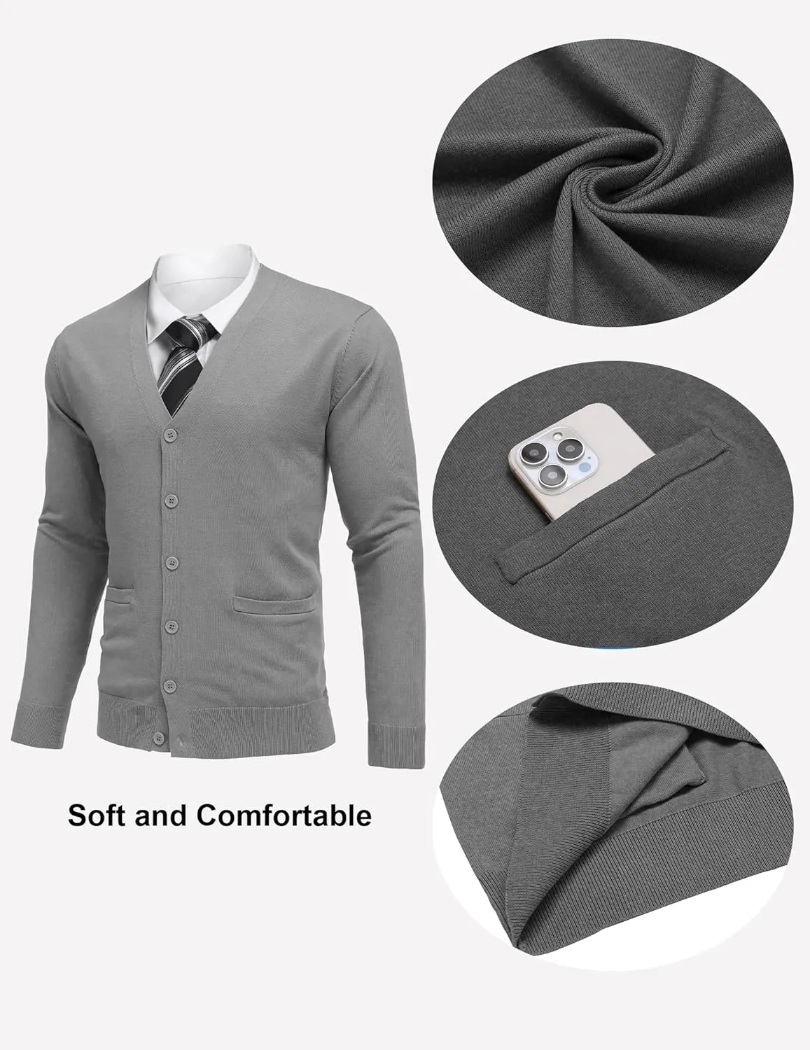 COOFANDY Mens Cardigan Sweaters Long Sleeve V Neck Cardigans Lightweight Knitted Button Down Sweaters with Pockets