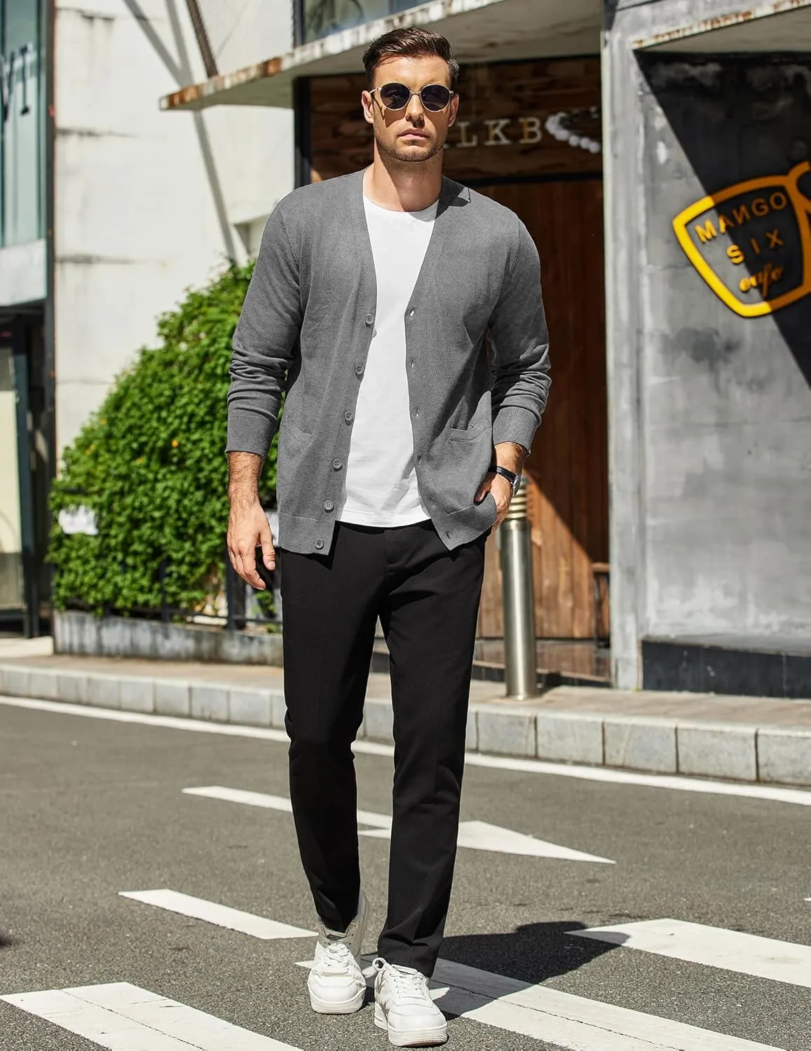 COOFANDY Mens Cardigan Sweaters Long Sleeve V Neck Cardigans Lightweight Knitted Button Down Sweaters with Pockets