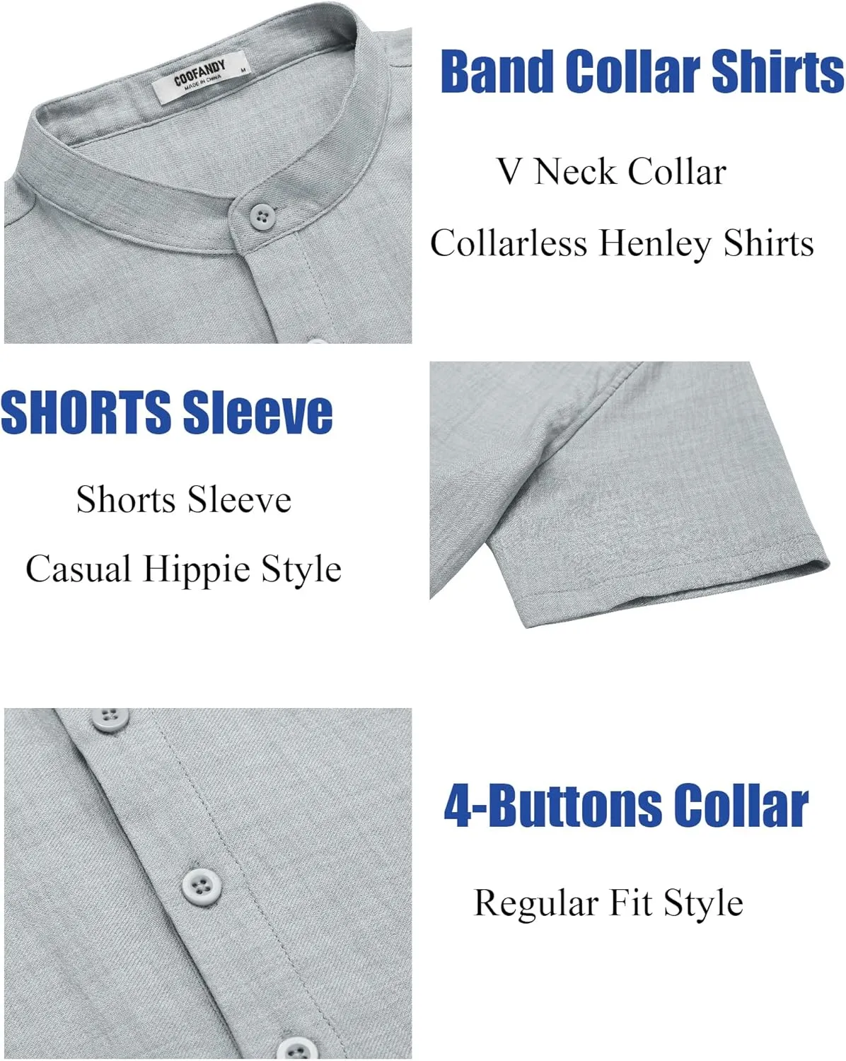 COOFANDY Men's Casual Henley Shirt Short Sleeve Summer Shirts Linen Band Collar Summer Beach Hippie T-Shirts