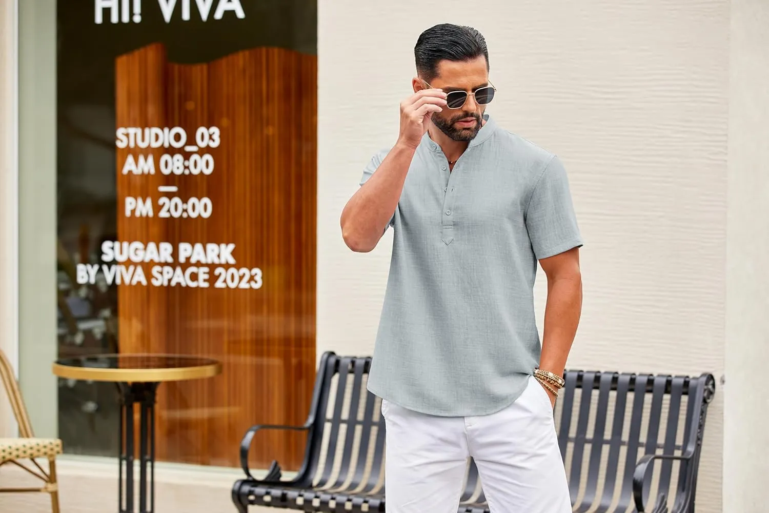 COOFANDY Men's Casual Henley Shirt Short Sleeve Summer Shirts Linen Band Collar Summer Beach Hippie T-Shirts